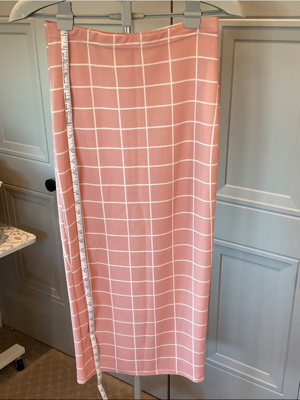 SHEIN Pink Windowpane Midi Skirt